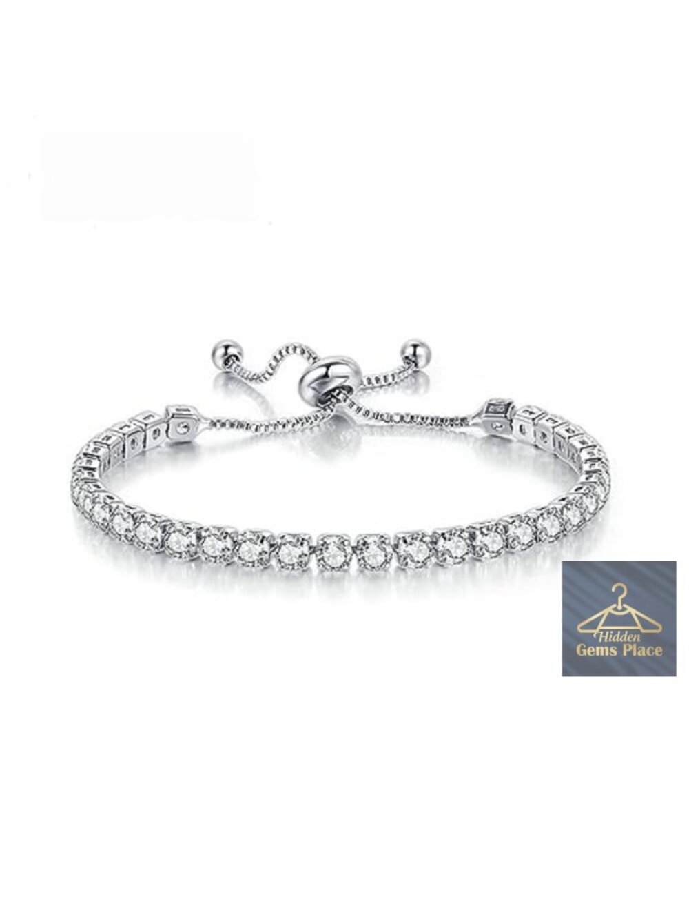 Tennis Bracelet 14K White Gold Over Cubic Zirconia Adjustable